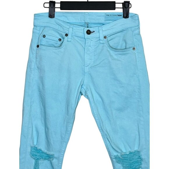 Rag & Bone Dre Capri Distressed Jeans Custom Hand Dye Aqua Blue SZ 4 NWT - Picture 4 of 12